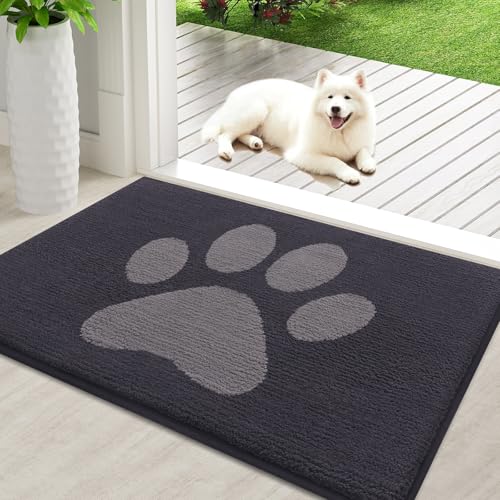 Buganda Dog Door Mat for Muddy Paws, Absorbent Dirt Trapper Non Slip Indoor Doormats, Washable Low-Profile Mat for Mud Dogs, Entryway Carpet for Inside Floor (36x24 Inches, Dark Grey) - color: Dark Grey, size: 36.0"l X 24.0"w X 0.6"th