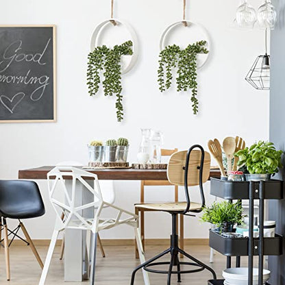 CEWOR 2pcs Artificial Hanging Succulent Plants, Fake String of Pearls in Pot with Lanyard Boho Wall Decor for Bathroom Living Room Home Indoor Outdoor Decorations, White