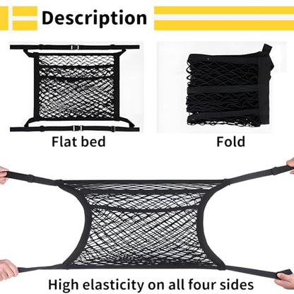 Car Seat Net Passenger Seat Caddy, Double Layer Front Seat Versatile Elastic Organizer Net Purse Holder Most Sizes Shapes Universal for GMC Ford Toyota No Removal Required, 19.69" x 15.75"