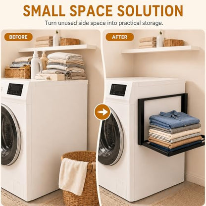 Magnetic Shelves for Washing Machine, No-Drill Magnetic Laundry Organizer Shelf for Washer Dryer and Small Spaces, Foldable Space-Saving Side Storage Rack for Laundry, Bathroom, Kitchen & RV