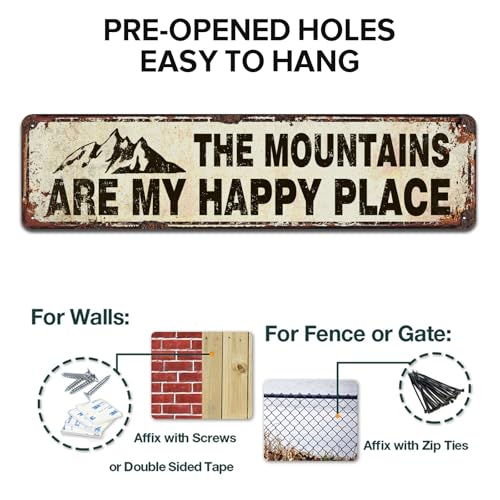 The Mountains Are My Happy Place Sign, Rustic Tin Signs 4x16 Inch - color: V-142
