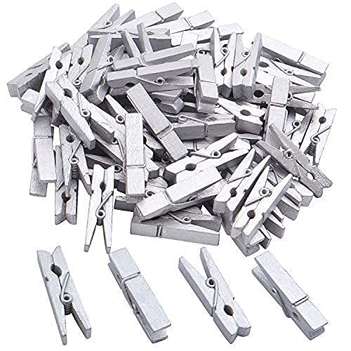 Jdesun 50 Pieces Photo Clips,Mini Silver Wooden Picture Paper Clip Clothespins Peg for Office,Home,Arts - color: Silver(wood)