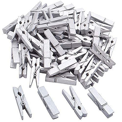 Jdesun 50 Pieces Photo Clips,Mini Silver Wooden Picture Paper Clip Clothespins Peg for Office,Home,Arts - color: Silver(wood)