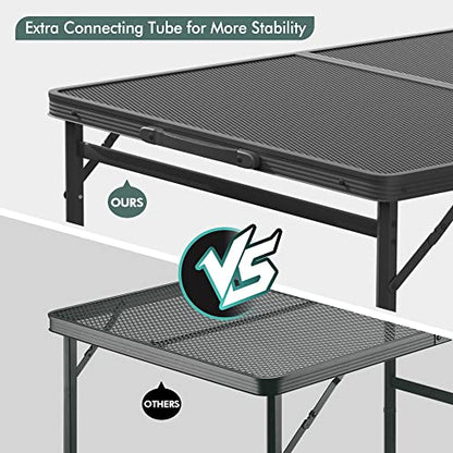 VILLEY Grill Table, 3ft Folding Camping Table with Aluminum Adjustable Legs, Portable Lightweight Camp Table for Beach Picnics and Outdoor Cooking - color: Black