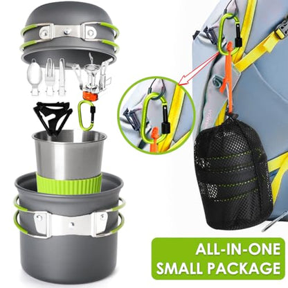 Gutsdoor Camping Cookware Set Camping Gear Campfire Utensils Non-Stick Cooking Equipment Lightweight Stackable Pot Pan Bowls with Storage Bag for Outdoor Hiking - style: 12pcs (Green)