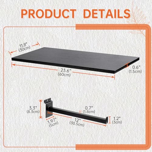 Wood Slatwall Shelves, Slat Wall Shelf Slatwall Acccessory for Garage, Home Improvement, Retail Display (6, 24''x12'') - size: 24''x12''