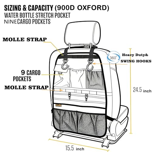 ECWKVN Car Seat Back Organizer, Heavy Duty Back Seat Organizer with Multiple Storage Pockets, Work Truck & SUV Seat Back Storage Bag for Tools, Tablet, Bottles & Essentials – Universal Fit