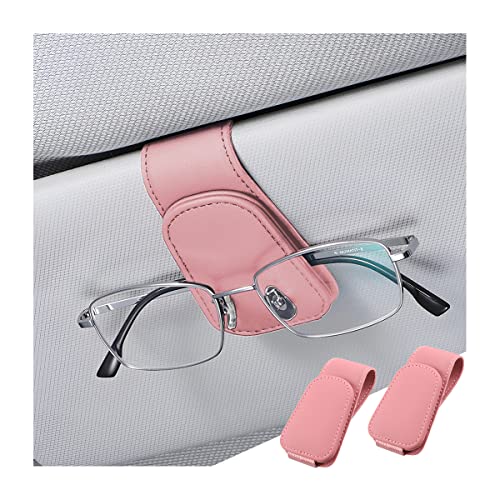 zipelo Sunglasses Holder for Car Sun Visor, 2 PCS Magnetic Leather Eyeglass Hanger, Sun Glasses Mount Clip on Visors, Ticket Card Cash Organizer, Auto Interior Accessories (Pink) - color: Pink, size: 2 PCS