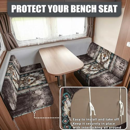 Aztec RV Dinette Cushion Covers Dreamcatcher Wolf Print RV Seat Covers Camper Cushion Covers Dinette Booth Set Washable RV Couch Cover 2 Cushion Sofa RV Beach Seat Covers for Dinette - color: Aztec Dreamcatcher Wolf