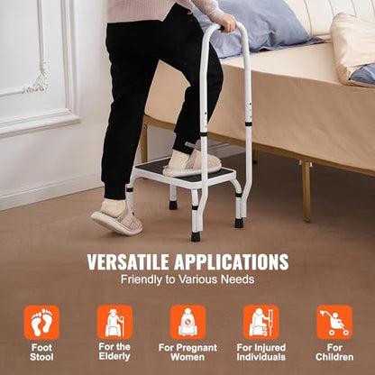 VEVOR Step Stool 1-Step 330lbs Capacity, 3 Adjustable Height with Handle Steel Step Ladder, Portable Toddler Step Stools for Adults, Non-Slip Sturdy Step Ladders for Office, RVs, Pets - size: 1-Step with Handle