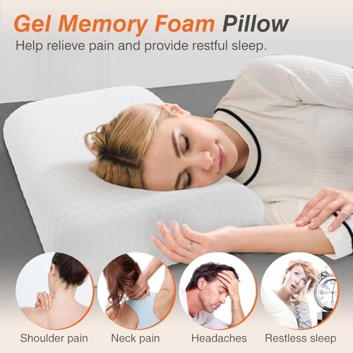 DUMOS Memory Foam Pillows for Sleeping 2 Pack, Bed Pillows for Adults with Washable Cover and Breathable Mesh, Gel Cooling Pillow for Back and Side Sleeper Support, White - size: Standard Size 2 Pack