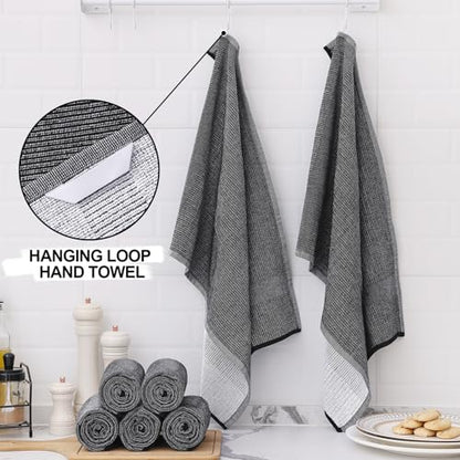 Homaxy Premium Kitchen Towels(18”x 28”, 6 Pack), Large Cotton Kitchen Hand Towels, Flat and Terry Dish Towels, 380 GSM Highly Absorbent Tea Towel Set with Hanging Loop, Black - color: Black, style: 6-pack