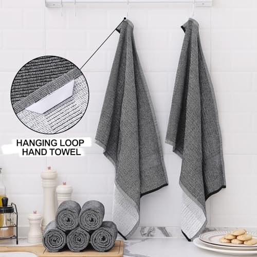 Homaxy Premium Kitchen Towels(18”x 28”, 8 Pack), Large Cotton Kitchen Hand Towels, Flat and Terry Dish Towels, 380 GSM Highly Absorbent Tea Towel Set with Hanging Loop, Black - color: Black, style: 8-pack