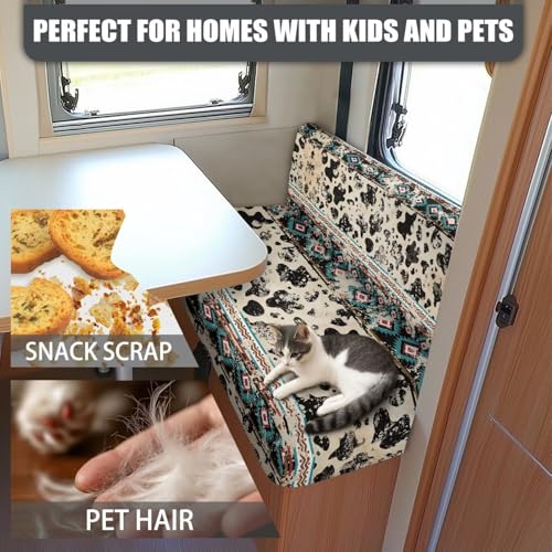 Aztec Cow Print RV Seat Covers Dinette Booth Cushions Retro Camper Cushion Covers 2 Cushion Couch Cover for RV Sofa Stretchy RV Bench Seat Covers for Travel Trailer Couch - color: Aztec Cow Print