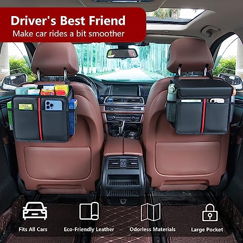 Hanging Car Seat Organizer Backseat Car Organizer - Premium PU Leather Car Backseat Organizer Road Trip Essentials, Multifunction Car Seat Back Organizer for Kids & Adults (Black) - style: Open-Top