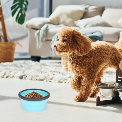 2pcs Collapsible Dog Bowls, Silicone Food & Water Travel Bowl with Lid Portable Expandable Pet Feeding & Drinking Cup/Saucer for Walking, Kennels, and Camping 350ml (Green, Blue) - color: Green, Blue