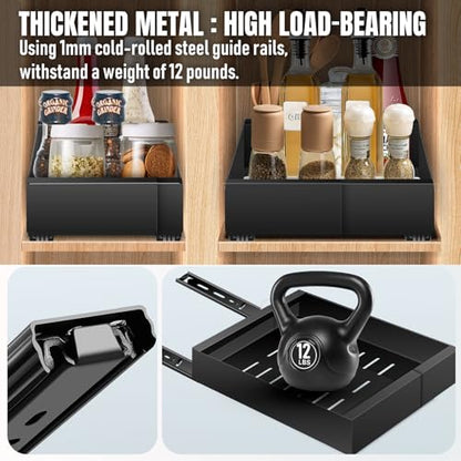 Pull Out Spice Rack Organization for Cabinet, Slide Out Expandable Spice Organizer, Adjustable Spice Cabinet Organizers, Cabinet Size Need: 2.4" Highx10.6" Deepx(6" to 8.2")Wide, Hold 20 Spice Jar