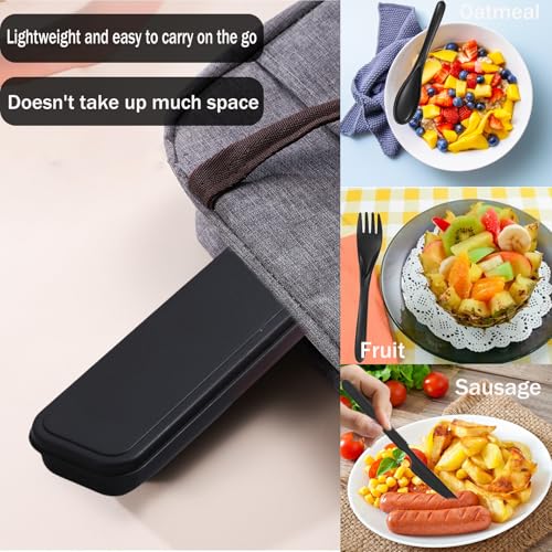 Wheat Straw Utensils Set with Case, Reusable Travel Cutlery Knife Fork Spoon, BPA-Free Portable Flatware for Camping, Hiking & Picnic (Black) - color: Black