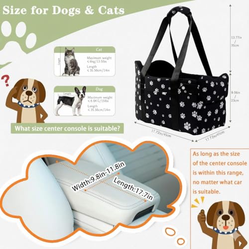 Center Console Dog Car Seat Safe Travel for Small Dogs Under 15 lbs Detachable Washable Pet Carrier with Storage Pockets & Safety Leash,Black - color: Black