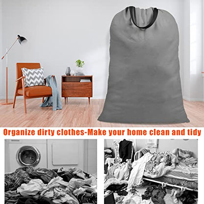 Cotton Canvas Laundry Bag with Handles & Drawstring Straps, Heavy Duty Extra Large Laundry Bags for Laundromat and Household, 25.5x34 Inch, Dark Grey - color: Dark Gray