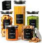 EDELHAUS Glass Storage Containers with Stainless Steel Lids [Extra Thick Glas] with 54 Labels - Canister For Pantry Noodles Flour Cereal Rice Sugar Tea Coffee Beans - Round Set of 5x - color: 5 Pack - Silver Lids