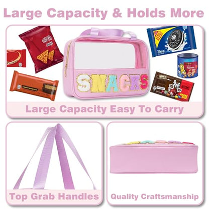 Snack Bags Chenille Letter Clear Makeup Bag Snacks Bags for Travel, Clear Snack Pouch, Preppy Cosmetic Bag, Sunscreen Bag, Travel Toiletry Pouches Cosmetic Pouch for Women and Girls - color: Purple