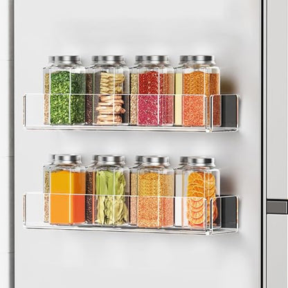 2 Pack Acrylic Spice Racks for Refrigerator and Oven, Magnetic Fridge Organizers and Storage, Clear