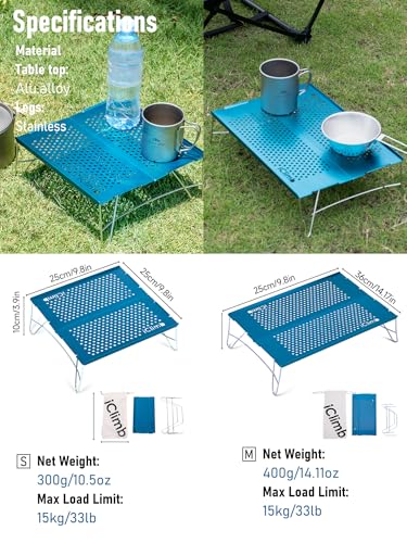 iClimb Mini Solo Folding Table Ultralight Compact for Backpacking Camping Hiking Beach Picnic (Blue - Mini) - color: Blue, size: Mini