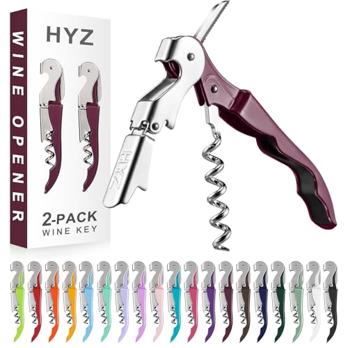 HYZ 2-Pack Wine Opener Waiter Corkscrew, Professional Wine Key for Servers, Bartender with Foil Cutter, Manual Wine Bottle Opener Double Hinged (Burgundy) - color: Burgundy