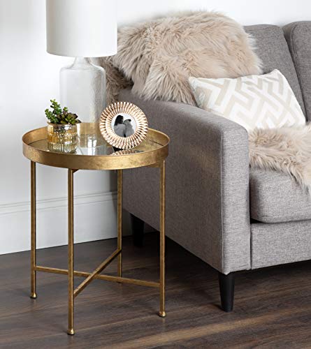 Kate and Laurel Celia Metal Foldable Round Accent Table, 18.25" x 18.25" x 22", Glass Surface and Gold Frame, Modern Minimalist Design and Detachable Magnetic Tabletop - color: Gold/Mirror