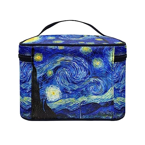 Travel Toiletry Bag Van Gogh Starry Night Makeup Brush Bag Case Multifunctional Cosmetic Organizer Durable Makeup Pouch with Handle and Divider - color: Van Gogh Starry Night