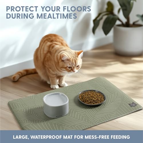 The Cat Ladies Cat Feeding Mat - Waterproof & Dishwasher Safe Small Pet Eating Placemat - Cat & Dog Food Mats for Food and Water Bowl - Protect Floors from Mess - Tropical Leaves - color: Tropical Leaves B