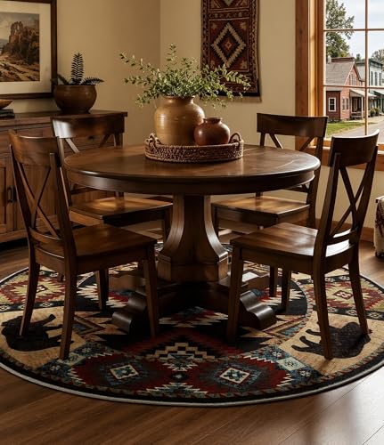 YIHOUSE Southwestern Round Rug 4ft, Low Pile Soft Circle Rug with Non-Slip Backing, Western Rustic Washable Rugs for Living Room, Bedroom - color: Bear, size: 4' (Round)
