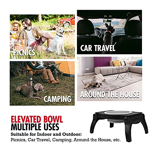 Tuff Pupper Elevated Dog Bowl - Single Raised Collapsible Travel Bowl Holds 80oz/12cups Food/Water