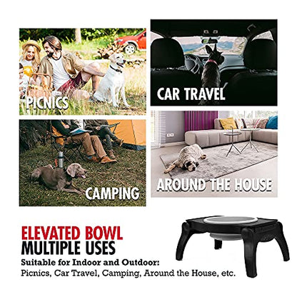 Tuff Pupper Elevated Dog Bowl - Single Raised Collapsible Travel Bowl Holds 80oz/12cups Food/Water