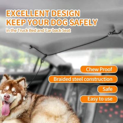 Dog Seatbelt, Car Harness with Coated Wire Rope, Happy Ride Dog Zipline, Safety Restraint No-Chew Tether Cable (Stainless Steel, 5 FT)