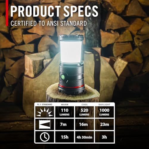 COAST EAL30R 1000 Lumen Rechargeable Emergency Camping Lantern with Warm, Day, Red & Red Flashing Mode, Foldeable Handle, 15 Hours of Runtime