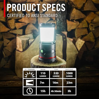 COAST EAL30R 1000 Lumen Rechargeable Emergency Camping Lantern with Warm, Day, Red & Red Flashing Mode, Foldeable Handle, 15 Hours of Runtime