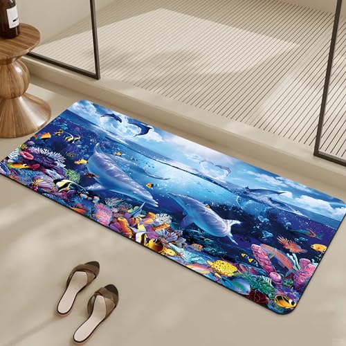 Bathroom Rugs Non Slip Quick Dry Bath mat Rubber Bathroom mat, Super Absorbent Bath mat, Washable Bathroom mat Bath Rugs, Shower Mat Bath Mats for Bath Floor, 16.9x35.4in, Dolphin - color: Dolphin, size: 16.9x35.4in