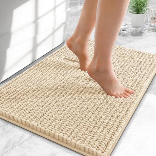 OLANLY Thick Small Bathroom Rugs 24x16, Extra Soft Absorbent Chenille Bath Rugs, Rubber Backing, Machine Wash Dry, Bath Mats for Bathroom Floor, Tub and Shower, Home Decor Accessories, Beige - color: Beige, size: 24" X 16"