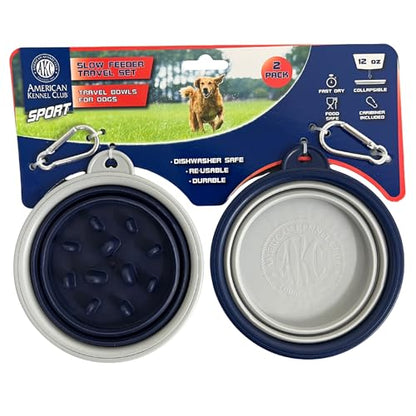 American Kennel Club 2-Pack Collapsible Travel Bowls for Dogs – Blue/Gray, Portable Food & Water Bowls - color: Blue/Gray