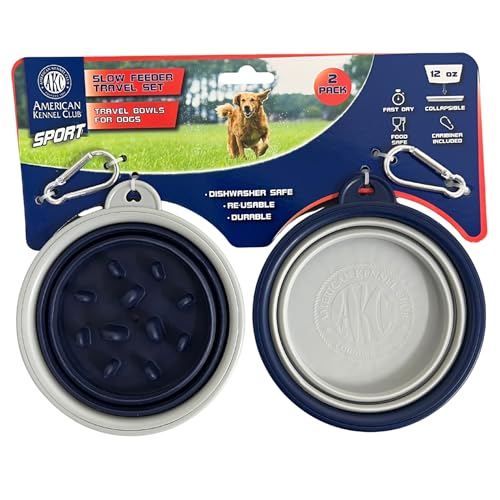 American Kennel Club 2-Pack Collapsible Travel Bowls for Dogs – Blue/Gray, Portable Food & Water Bowls - color: Blue/Gray