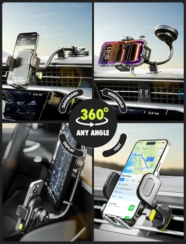 Bracketron OneClick Flexible Cell Phone Car Holder, 360 Rotation Dual Mount Dashboard & Vent for All iPhone, Android & Smartphone, Adjustable Gooseneck with Secure Suction Cup for Hands-Free Driving - style: Gooseneck