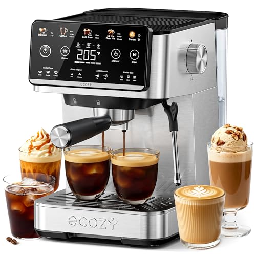 ecozy 4-in-1 Espresso Machine and Coffee Maker Combo with Milk Frother, Cold Brew & Over Ice, Interactive Touch Screen, Stainless Steel, Brezzano Elite Series for Cappuccinos, Lattes, Americanos - color: Stainless Steel