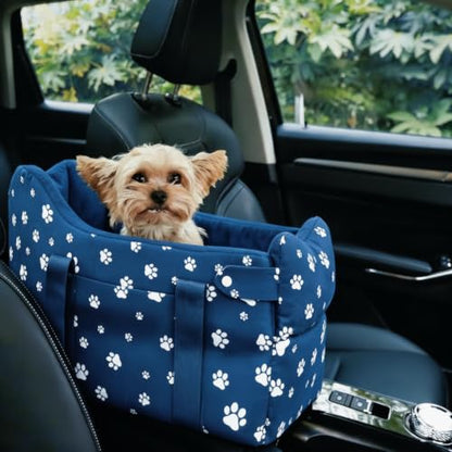 Center Console Dog Car Seat for Small Dogs Up to 15 lbs, Navy Blue | Alexa, find me a car seat for my small dog! Detachable Washable Pet Carrier, Storage Pockets, Safety Leash - color: Nauy Blue
