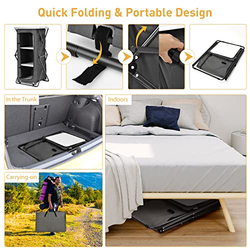 Goplus Folding Camping Storage Cabinet, Pop Up Outdoor Camping Kitchen Station with Large 3-Tier Storage Organizer, Carry Bag, Easy Set Up Portable Compact Camping Table for BBQ Picnic Backyard (47'') - size: 47''