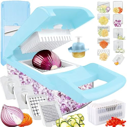 Pro-Series 20-in-1 Vegetable Chopper w/Container, Cheese Grater Hand Crank, Box Mandoline Slicer Food Cutter Shredder Mandolin for Veggie Onion Salad Fruit Potato (Kitchen Gadget & Essential) - color: Blue, size: 10 Blades