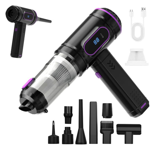Mini Cordless Car Vacuum Cleaner,15000PA Handheld Vacuum Cleaner,2-in-1 Air Duster and Vacuum Cleaner,Hand Held Vacuum with LCD Display,Multi-Nozzles,Portable Vacuum for Car,Home,Pet Hair,Office