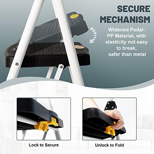 SocTone 4 Step Ladder, Folding Step Stool with Tool Platform, Sturdy& Portable Steel Ladder for Adults, 330LBS Capacity Ladder for Home Kitchen Pantry Office - size: 4-Step