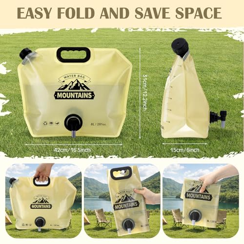 LemonRoad 8 Pack Collapsible Water Container 2.1 Gallon 8L Foldable Water Storage Bag with Spigot, Sturdy Leakproof Jug for Camping, Hiking, Emergency (Khaki) - color: Khaki